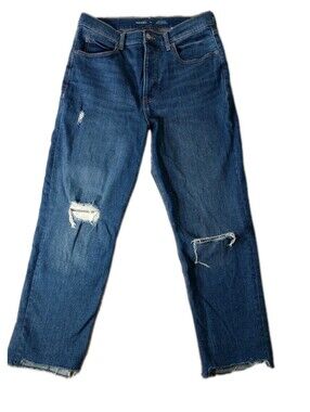 Old Navy Jeans Womens 12 Blue Extra High Rise Sky-Hi Straight Button Fly Denim